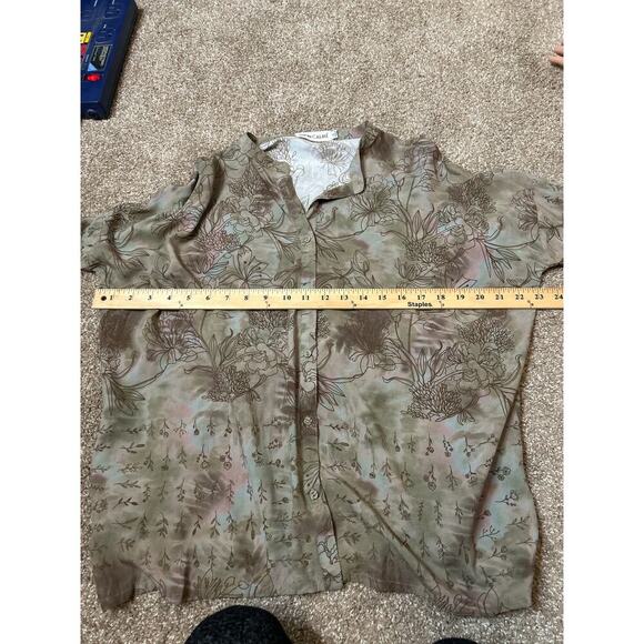 Johnny Was Oversized Puff-sleeve Shirt full button sage brown flowy SZ XS - Picture 4 of 7